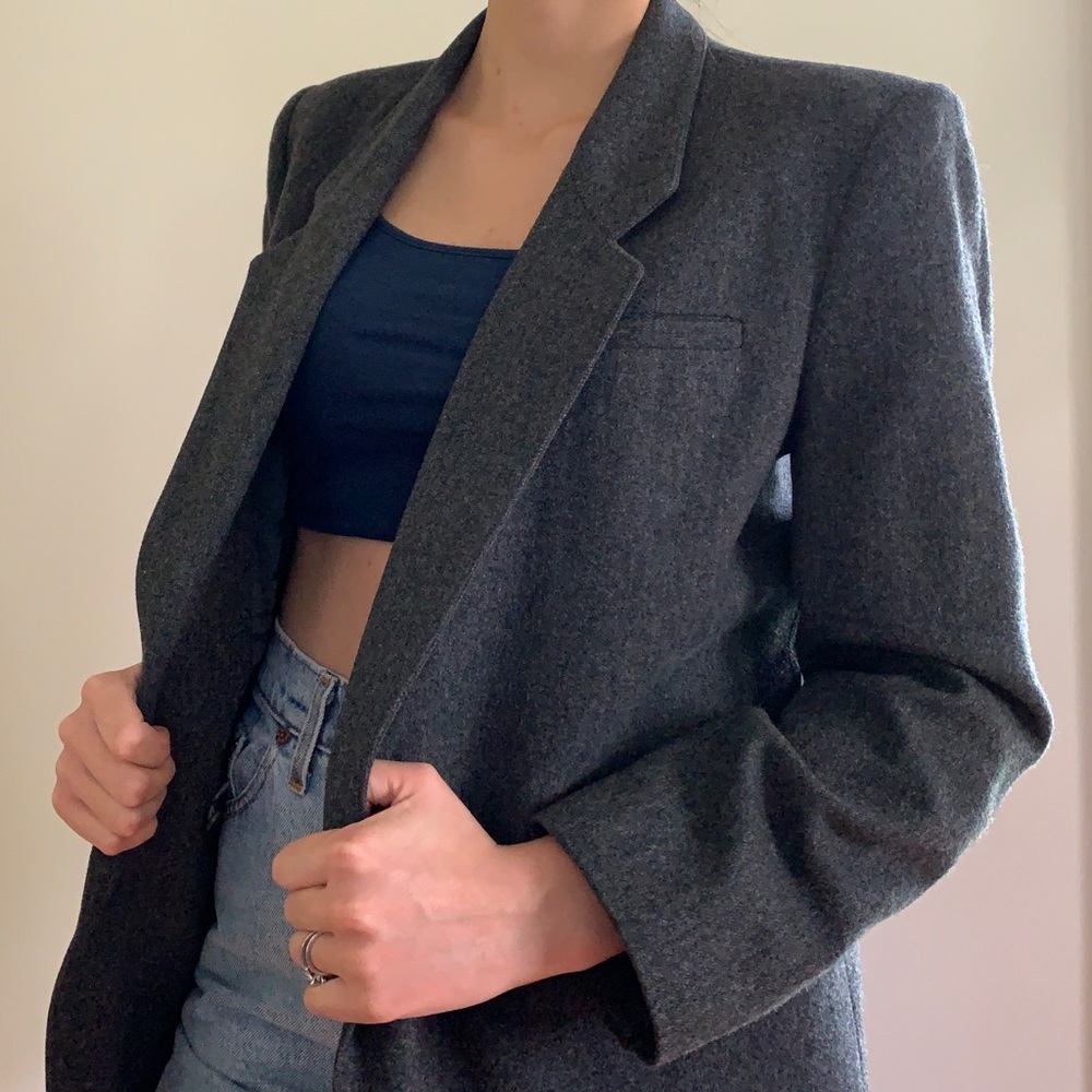 Vintage Gray Wool Suit Jacket Blazer - Picture 4 of 10